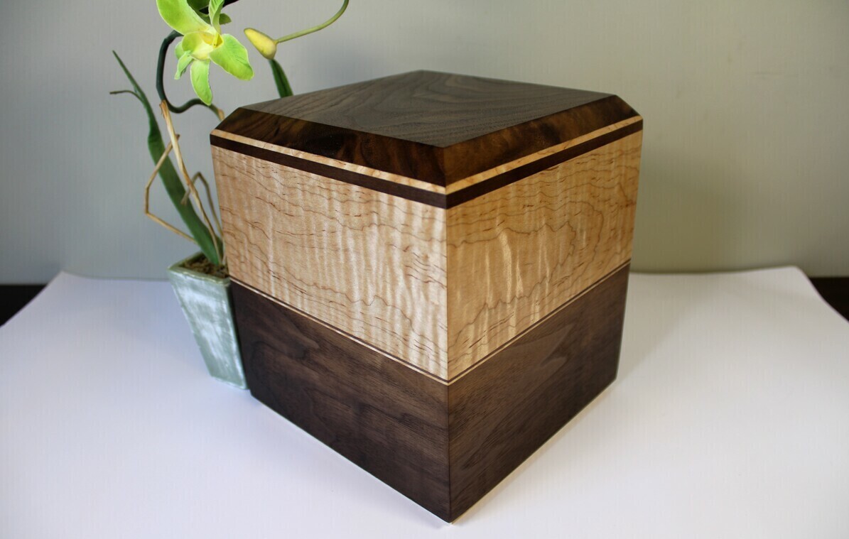Curly Maple and Black Walnut Wooden Cremation Urn
