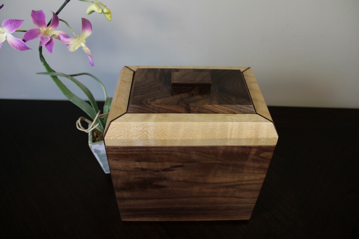 Black Walnut & Figured Maple with Receptacle for Keepsakes